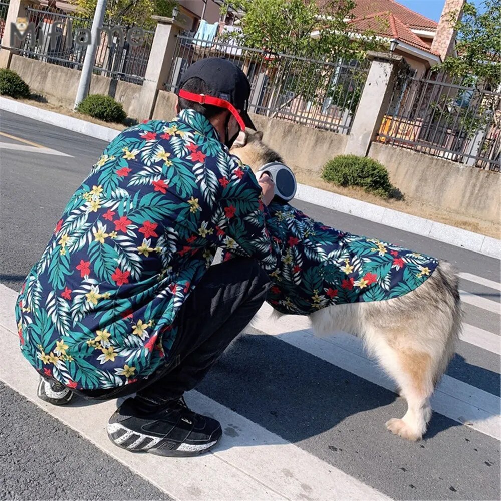 Human and Dog Decorative Flower Shirt