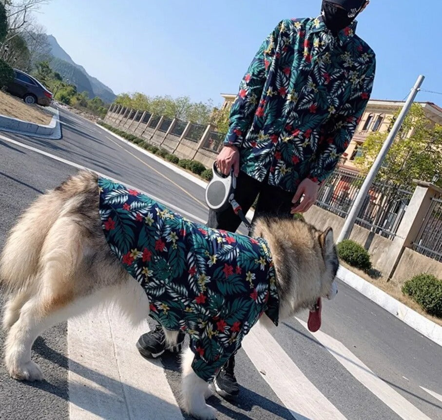 Human and Dog Decorative Flower Shirt