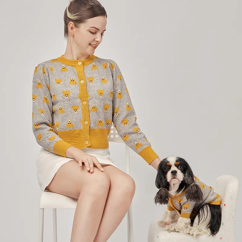 Dog and Owner Matching Cardigan (Bear print)