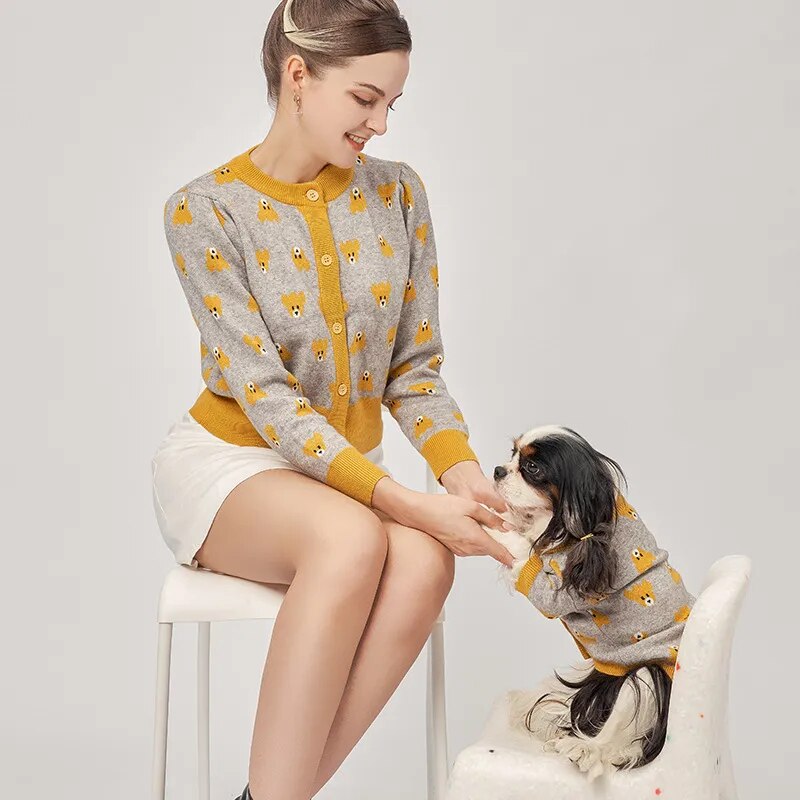 Dog and Owner Matching Cardigan (Bear print)